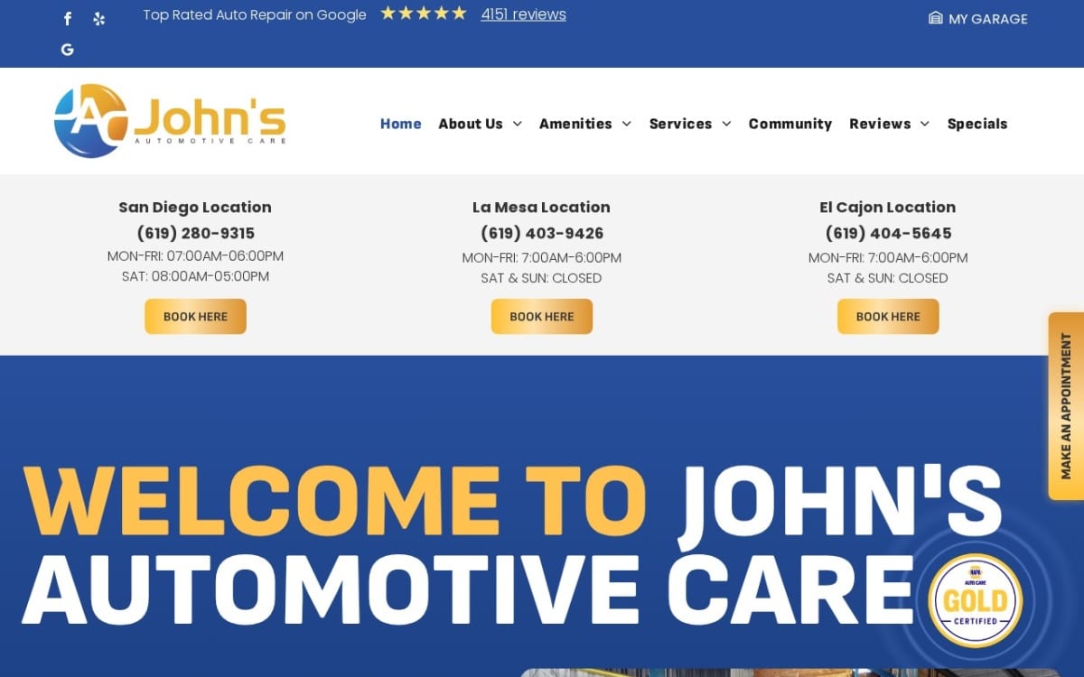 John's Automotive Care auto repair shop website homepage