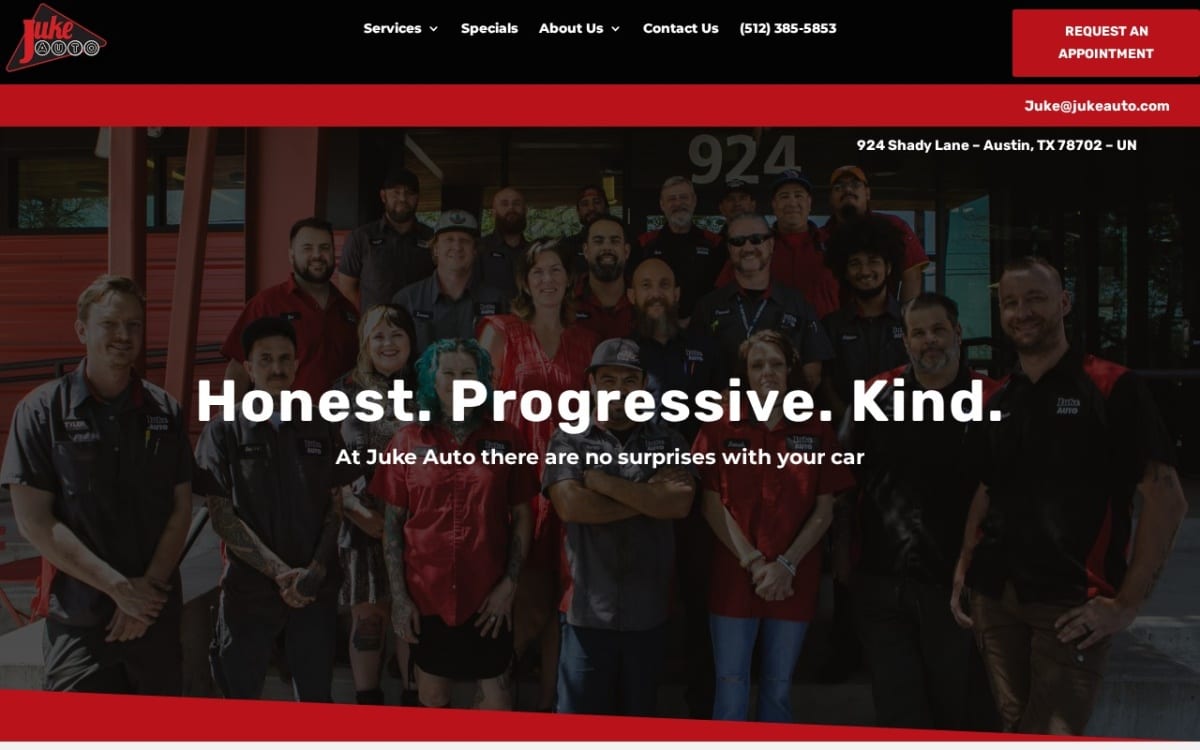 Juke Auto auto repair shop website homepage