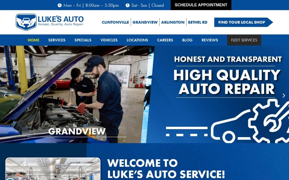 Luke's Auto auto repair shop website homepage