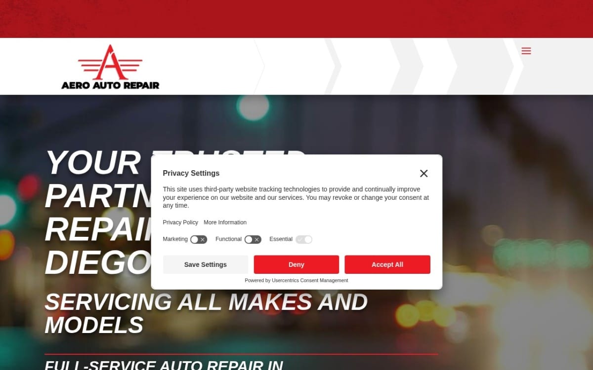 Aero Auto Repair auto repair shop website homepage
