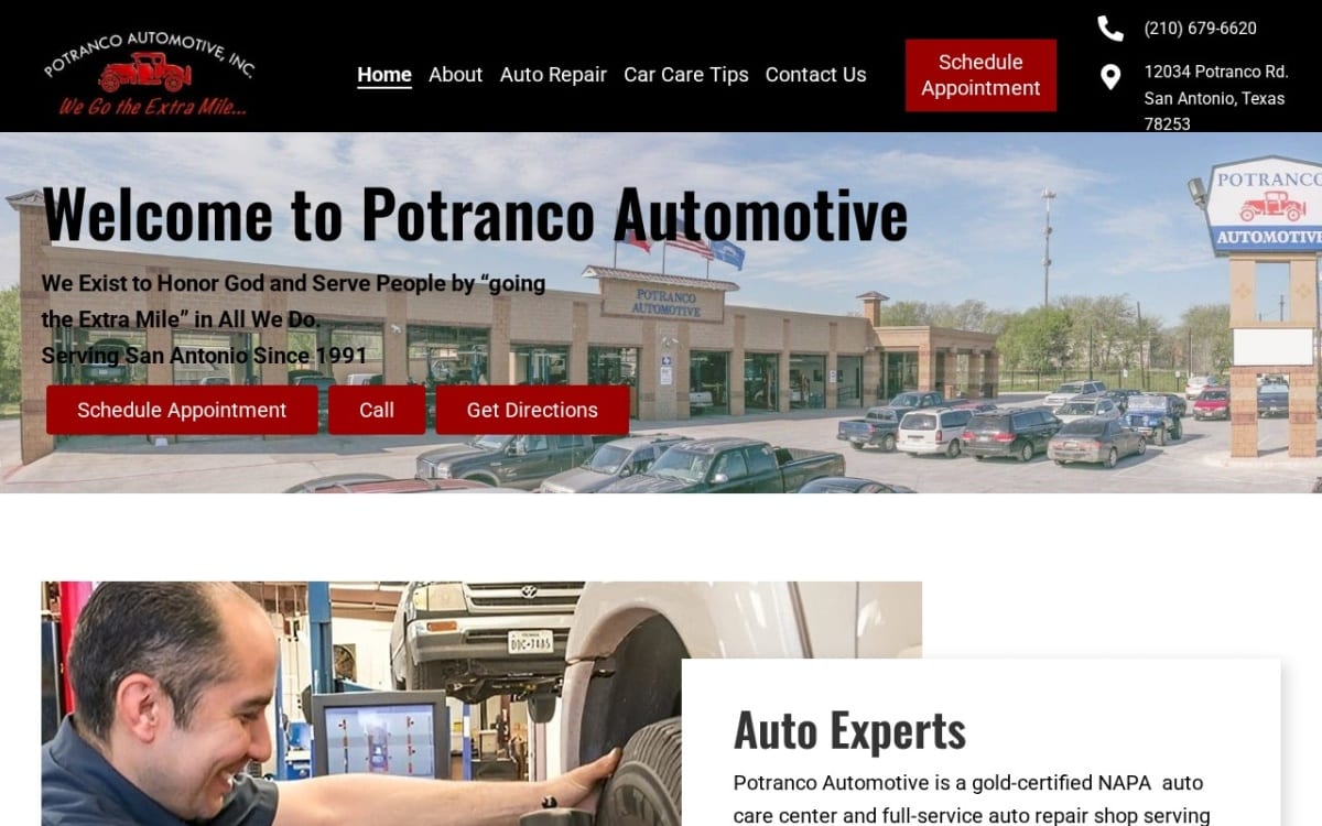 Potranco Automotive auto repair shop website homepage