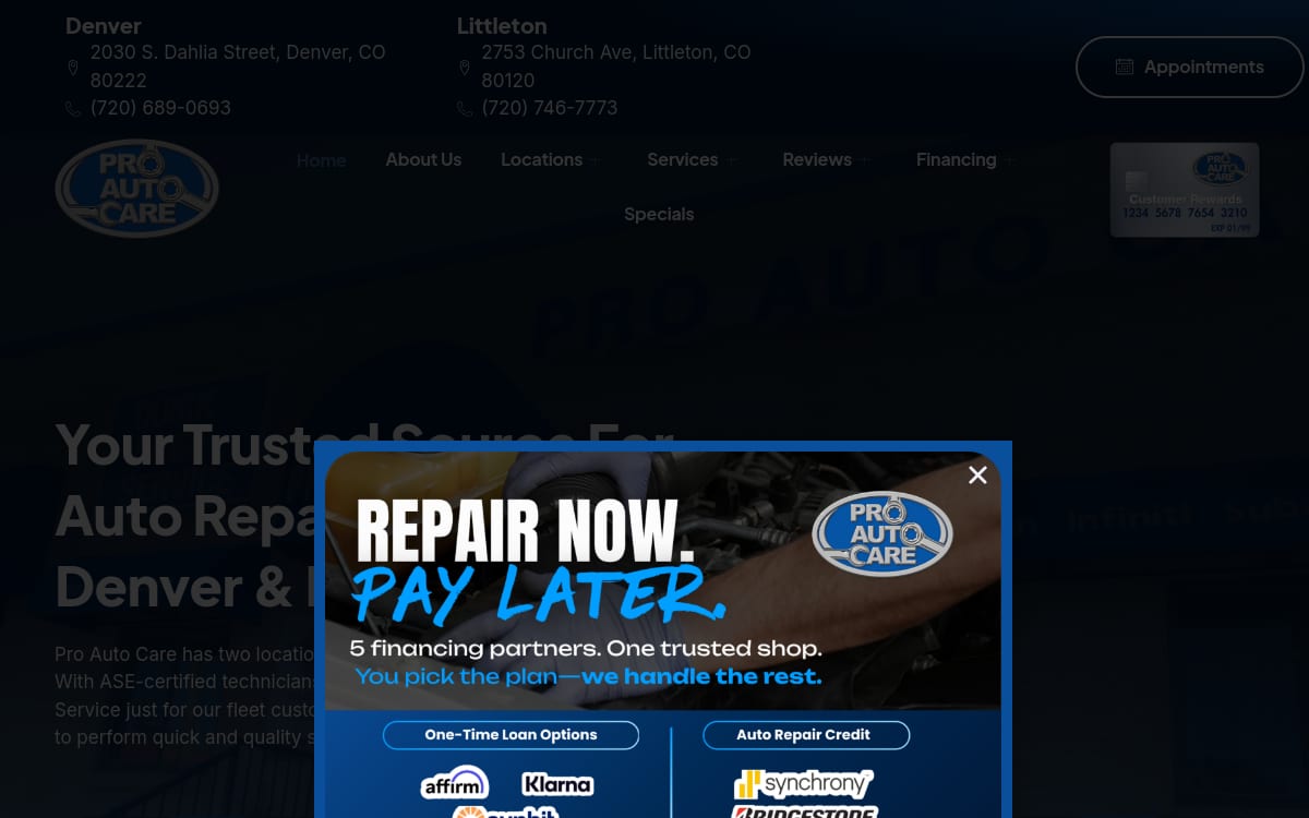 Pro Auto Care - Denver Auto Repair auto repair shop website homepage