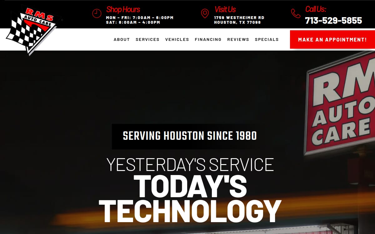 RMS Auto Care auto repair shop website homepage