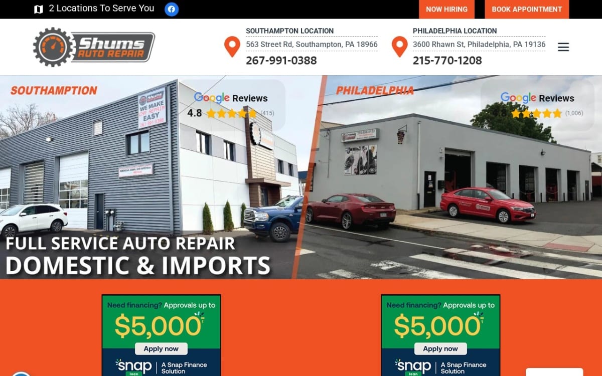 Shums Auto Repair auto repair shop website homepage