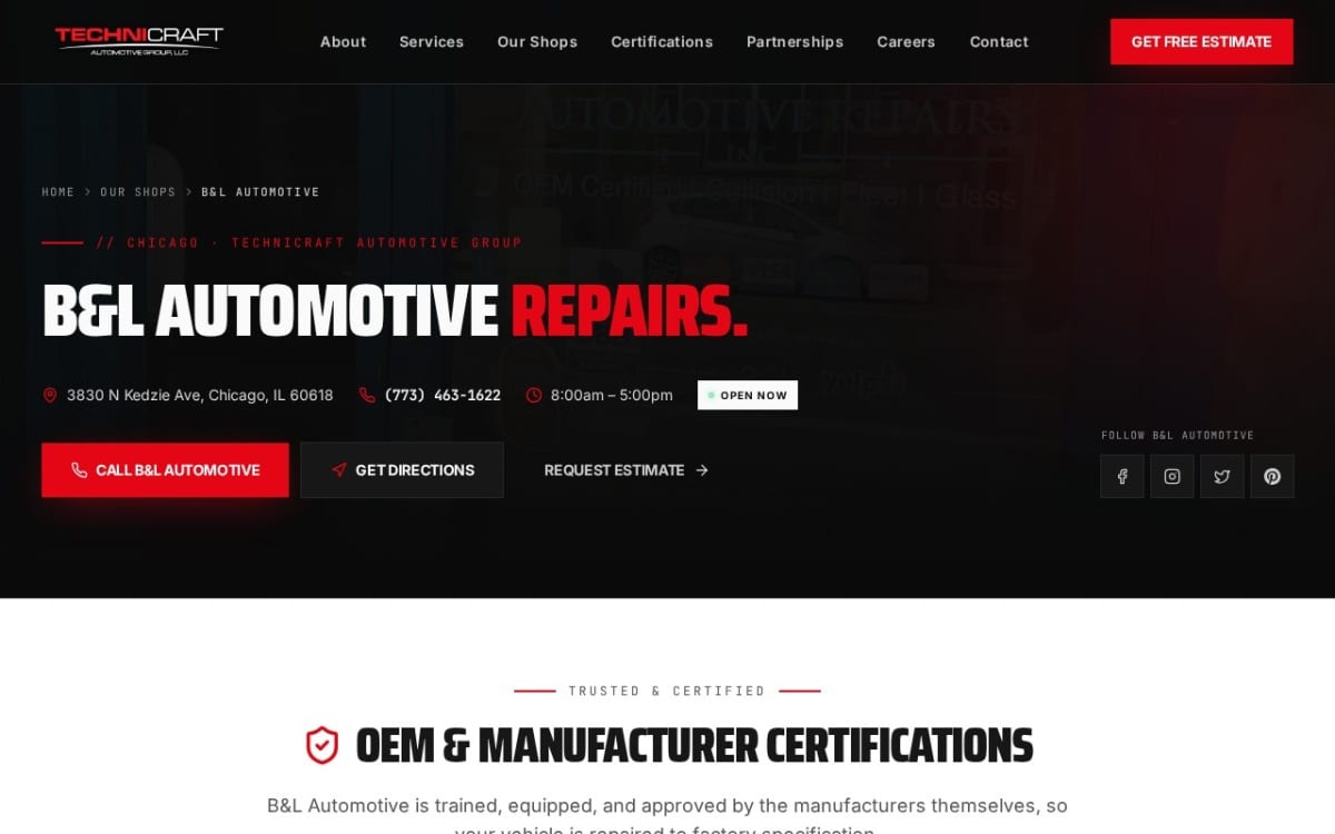 B&L Automotive Repairs, Inc. auto repair shop website homepage