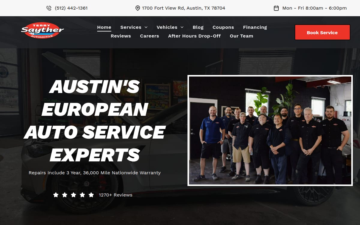 Terry Sayther Automotive auto repair shop website homepage