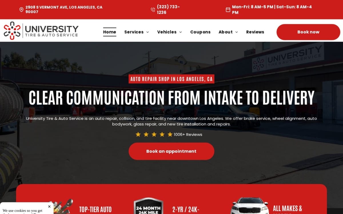 University Tire & Auto Service auto repair shop website homepage