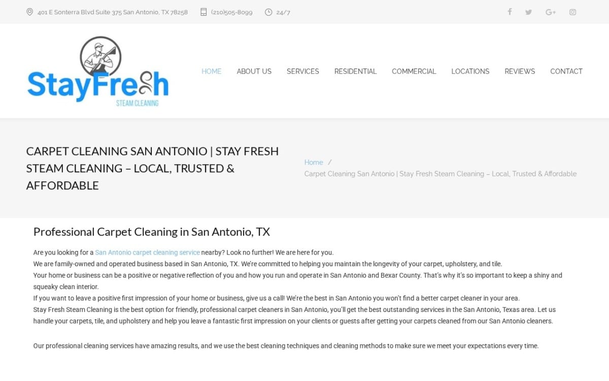 Stay Fresh Steam Cleaning carpet cleaning website homepage