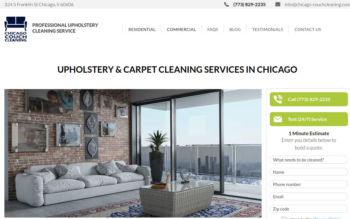 Chicago Couch Cleaning carpet cleaning website homepage
