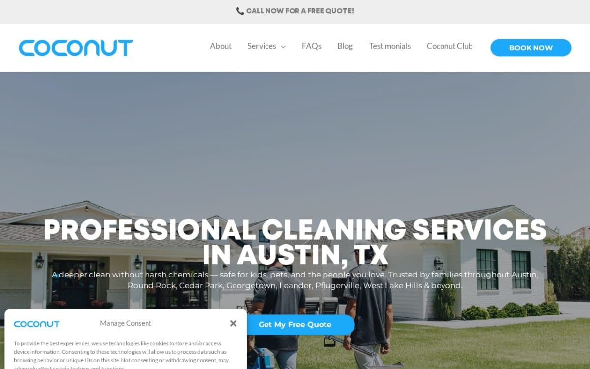 Coconut Cleaning Co. carpet cleaning website homepage