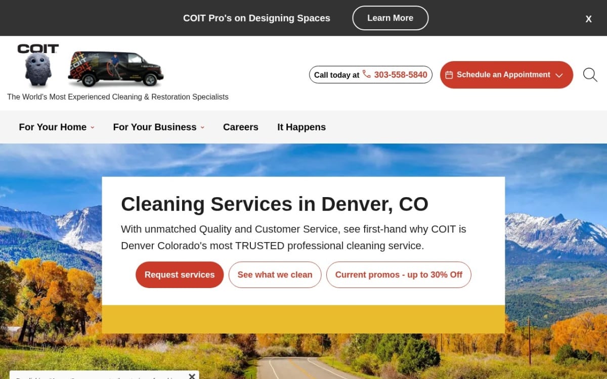COIT Cleaning and Restoration carpet cleaning website homepage
