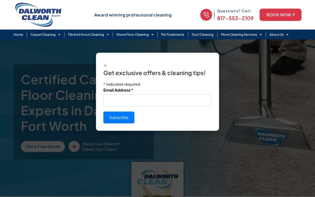 Dalworth Clean carpet cleaning website homepage