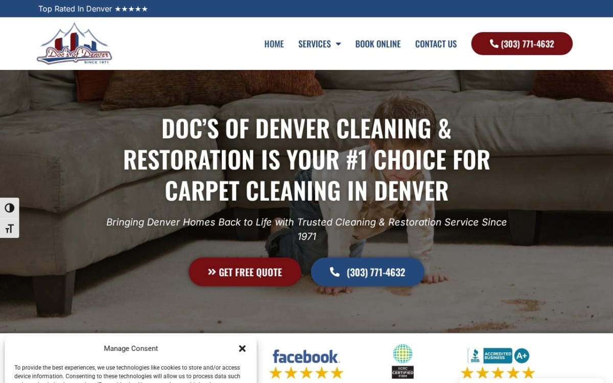 Doc's of Denver carpet cleaning website homepage