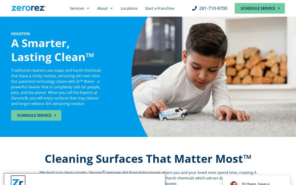 Zerorez Carpet Cleaning carpet cleaning website homepage