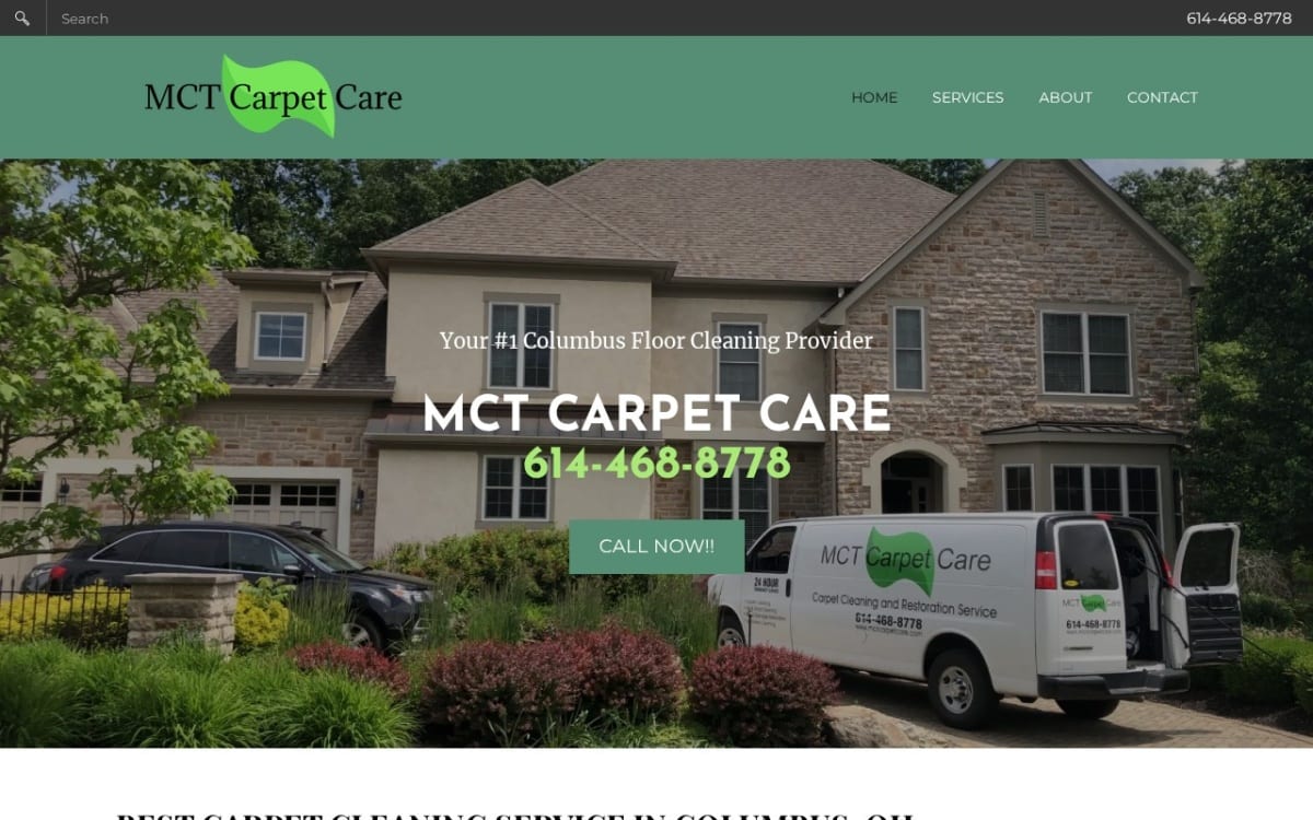 MCT Carpet Care carpet cleaning website homepage