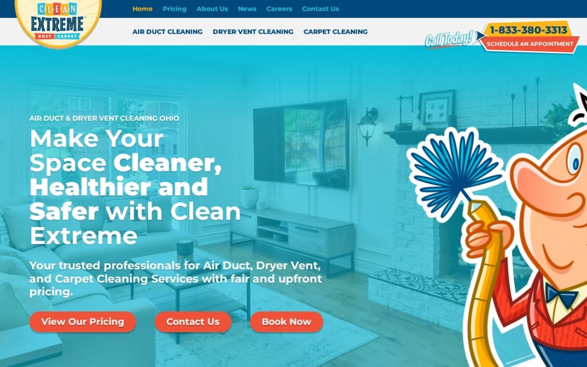 Clean Extreme carpet cleaning website homepage