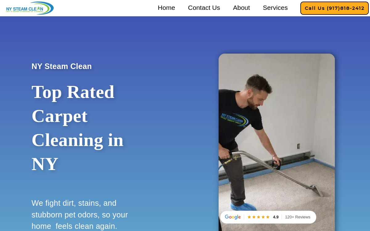 NY Steam Clean carpet cleaning website homepage