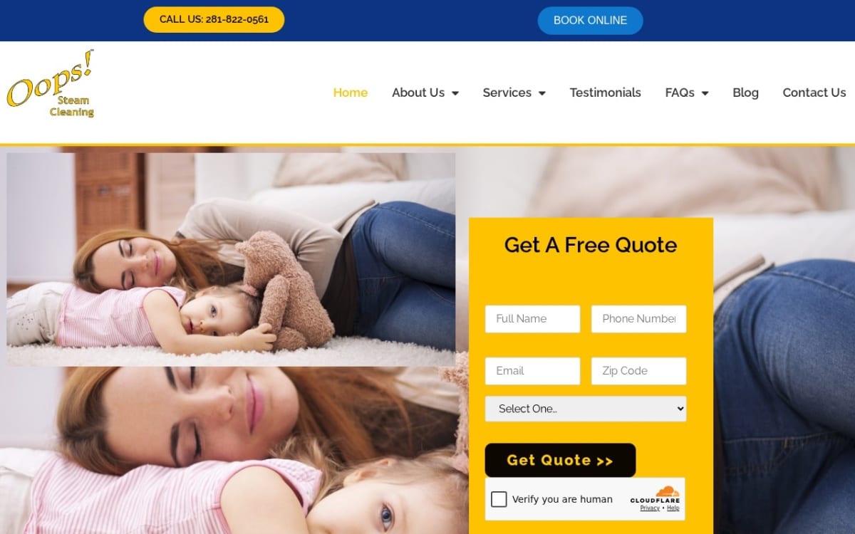 Oops! Steam Cleaning carpet cleaning website homepage