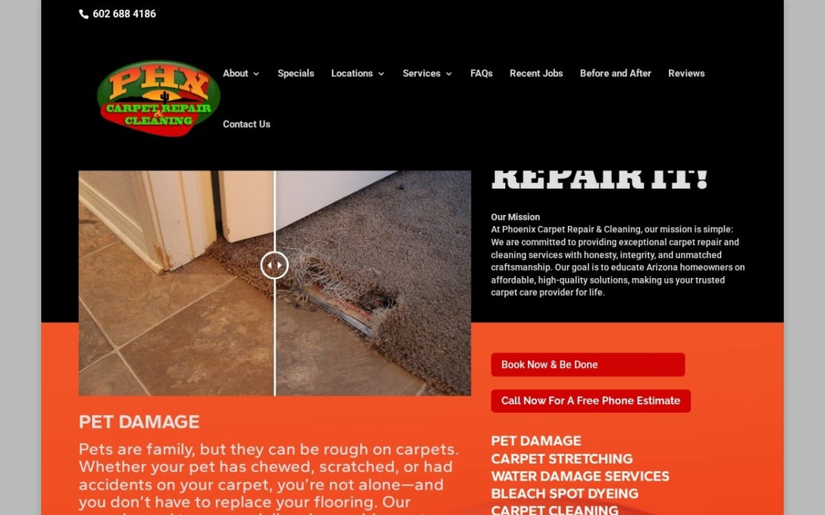 Phoenix Carpet Repair And Cleaning carpet cleaning website homepage