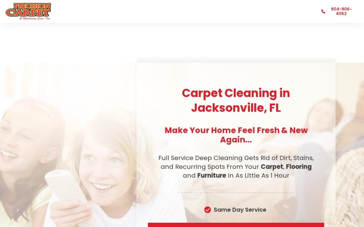 Precision Carpet & Upholstery Care, Inc. carpet cleaning website homepage
