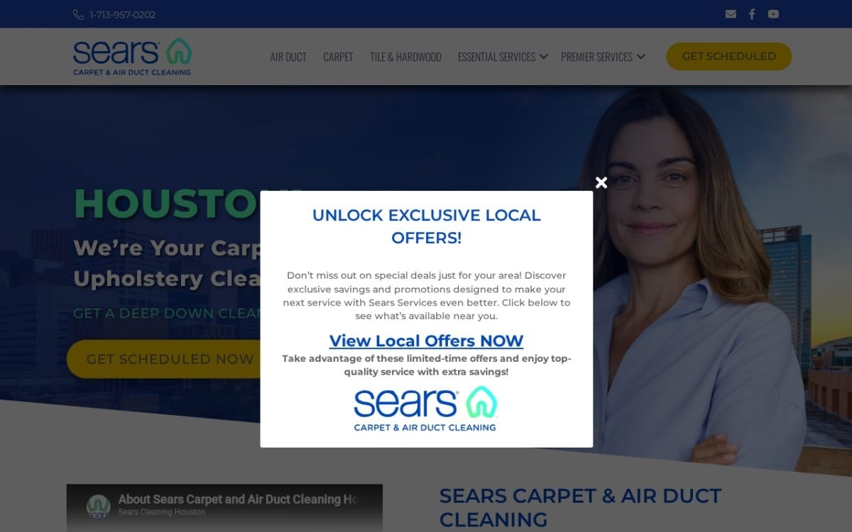 Sears Carpet & Air Duct Cleaning Houston carpet cleaning website homepage