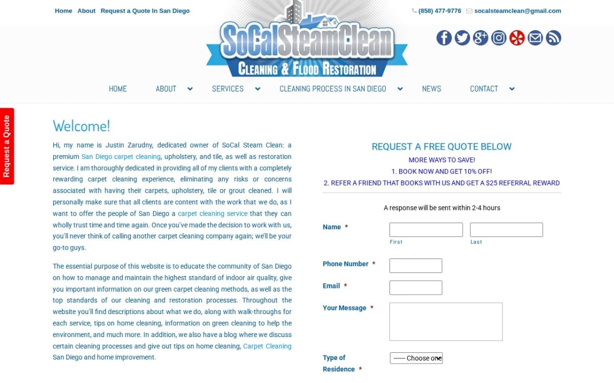 Socal Steam Clean & Carpet Cleaning carpet cleaning website homepage