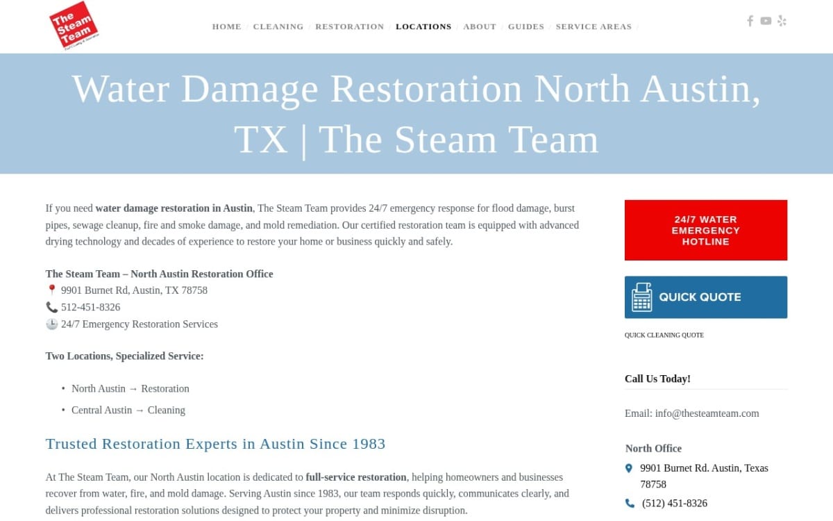 The Steam Team carpet cleaning website homepage