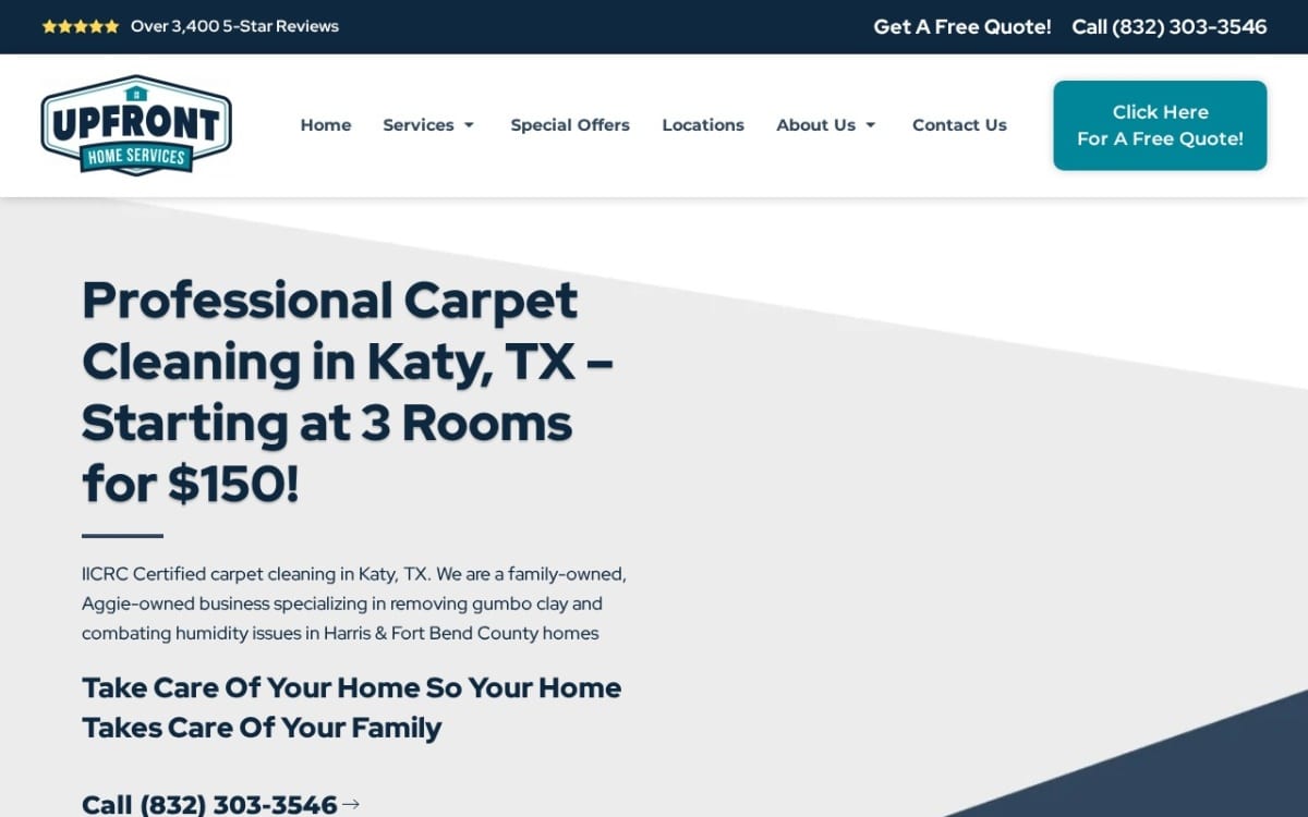 UpFront Home Services carpet cleaning website homepage