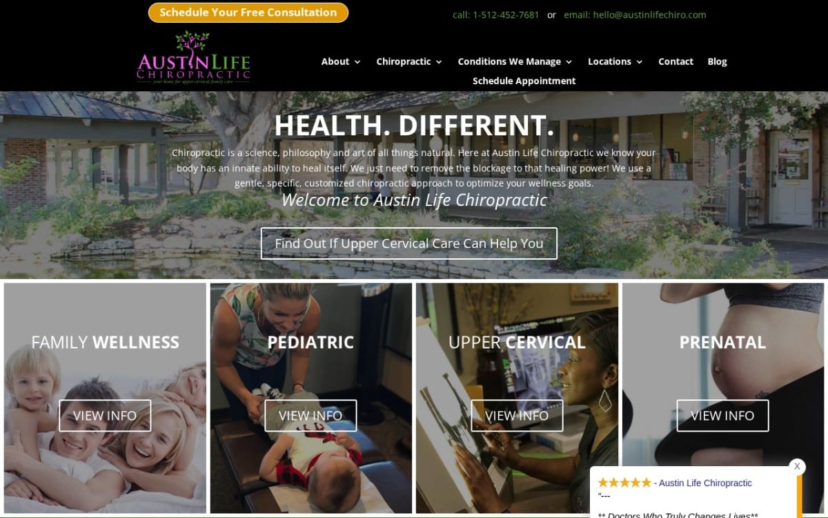 Austin Life Chiropractic chiropractor website homepage