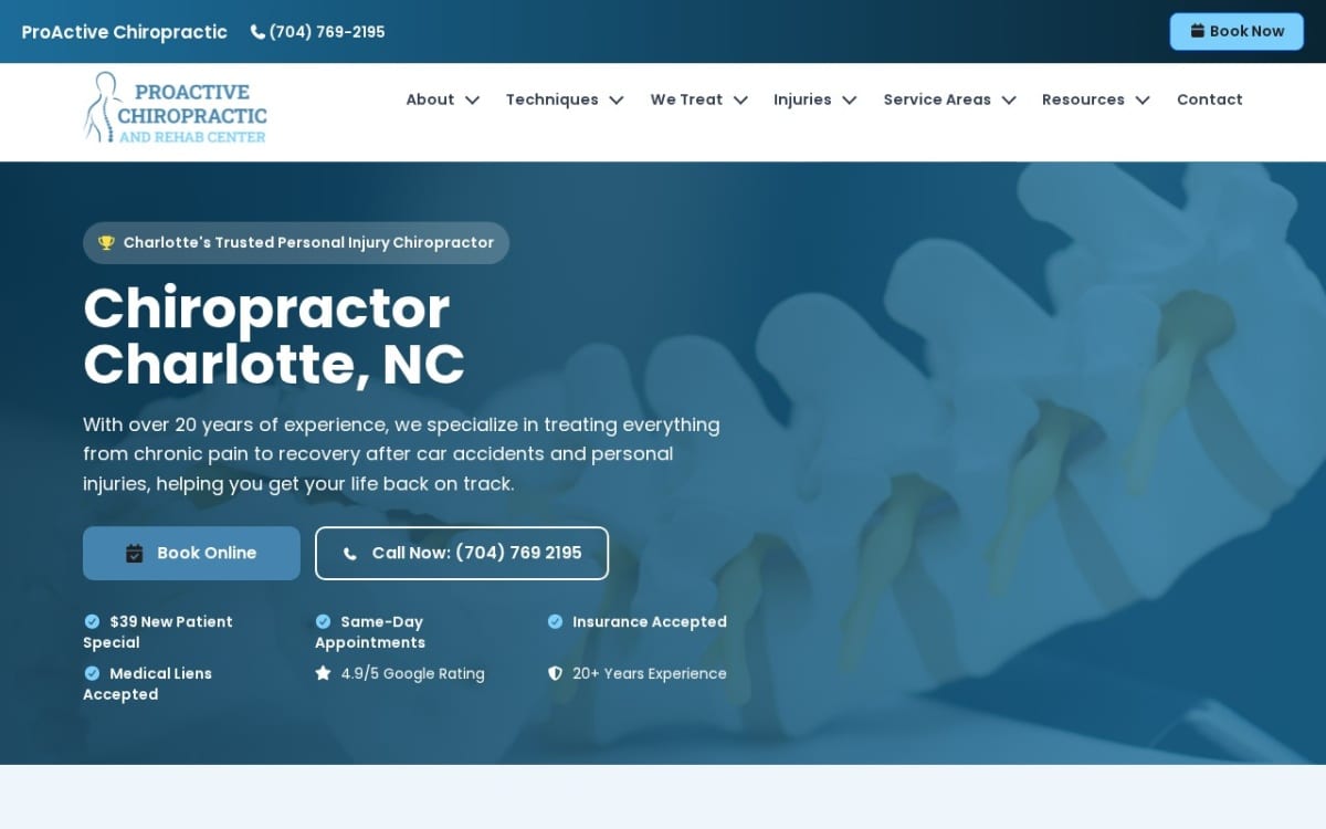 Proactive Chiropractic and Rehab Center - Charlotte Chiropractor chiropractor website homepage