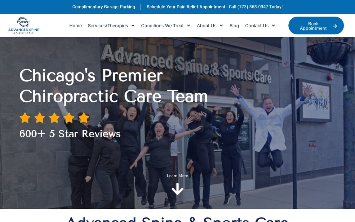 Advanced Spine & Sports Care chiropractor website homepage