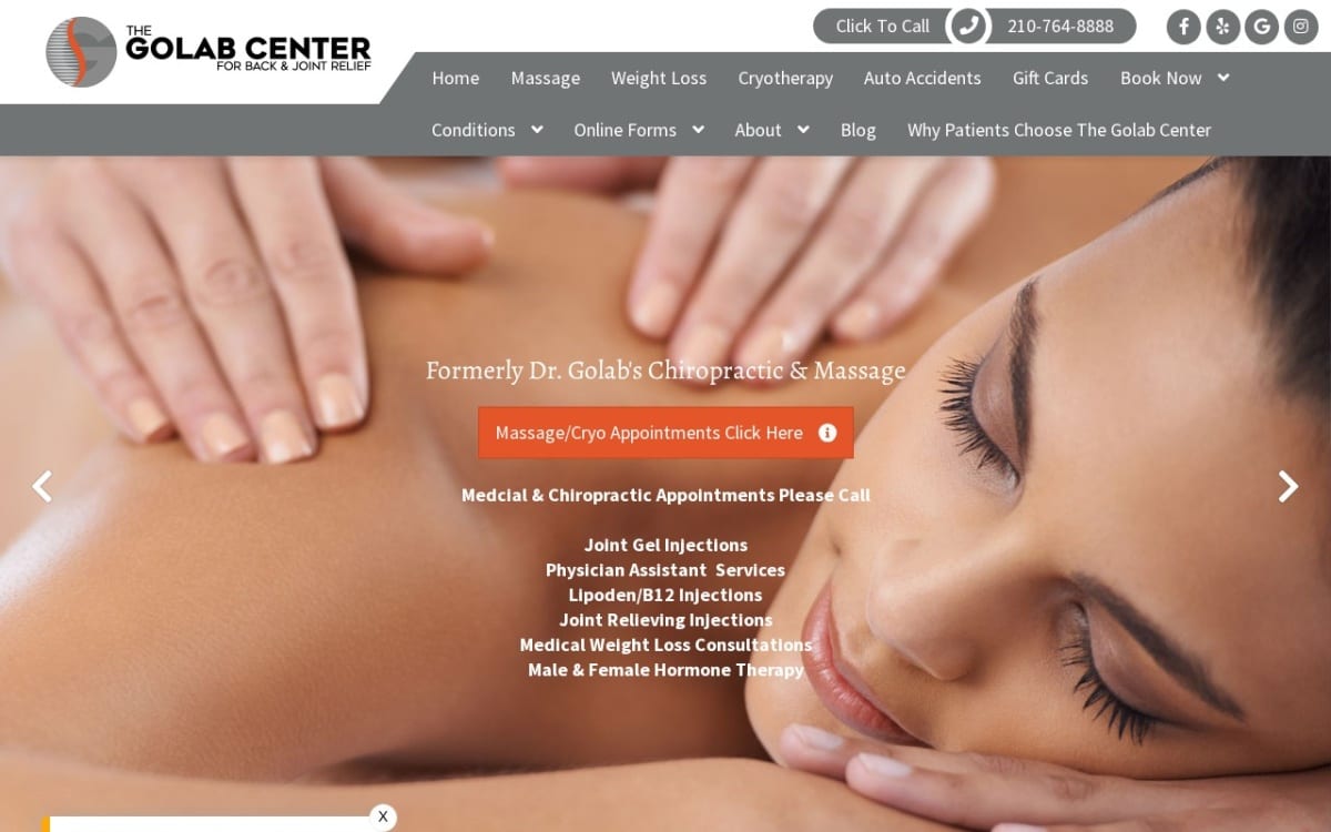 The Golab Center for Back & Joint Relief chiropractor website homepage