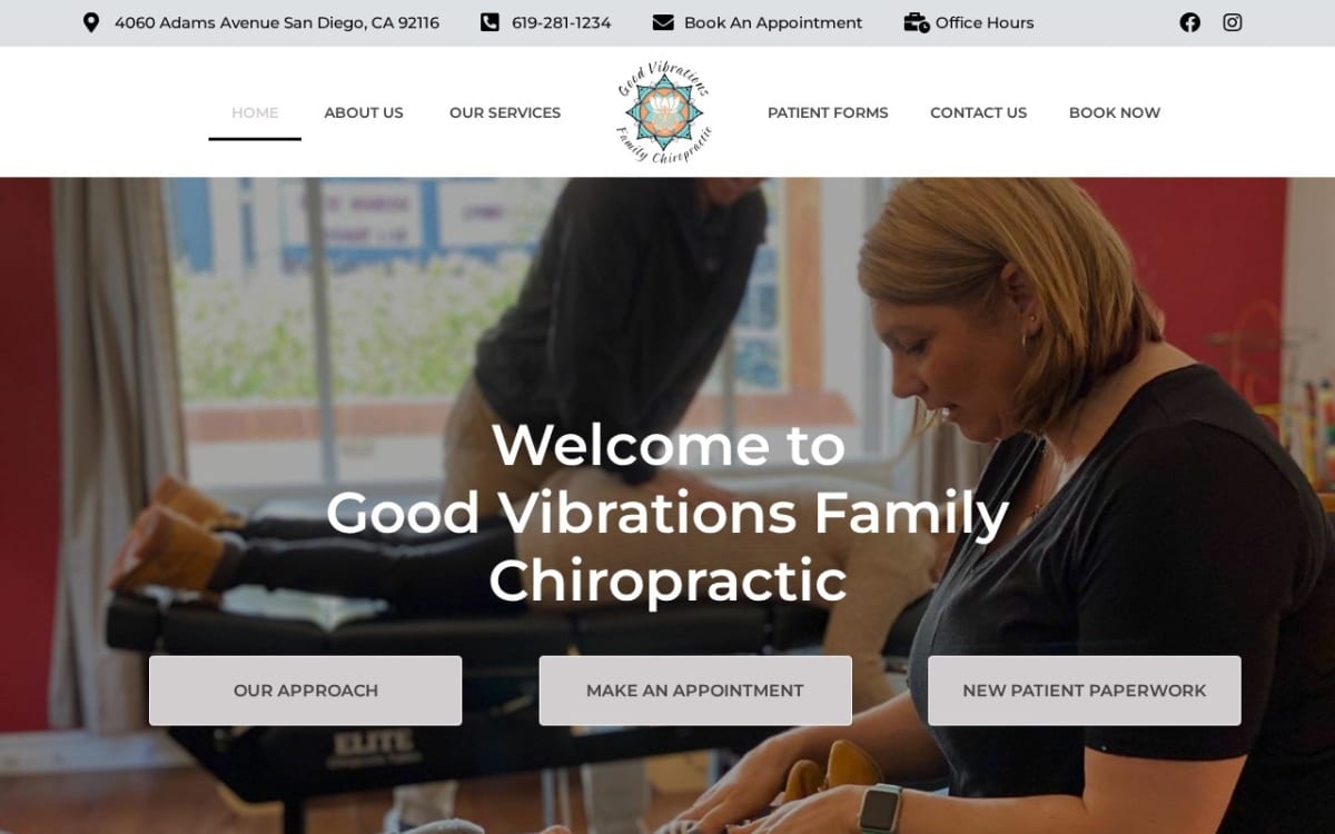 Good Vibrations Family Chiropractic & Massage in San Diego chiropractor website homepage