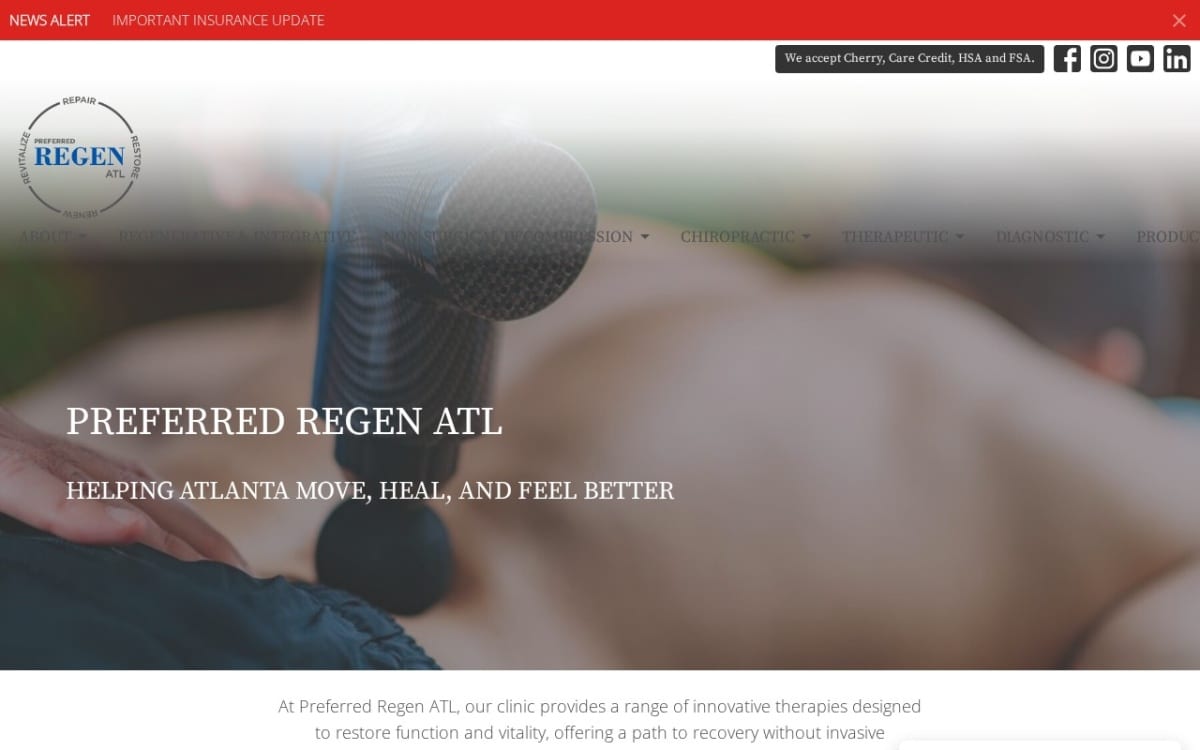 Preferred Regen ATL chiropractor website homepage