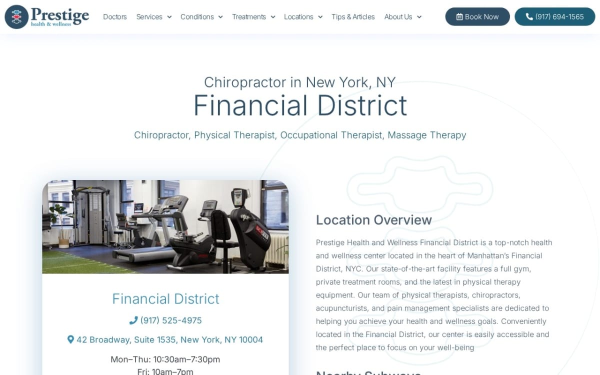 Prestige Health and Wellness chiropractor website homepage