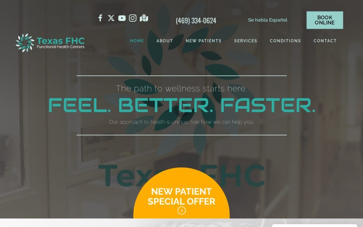 Texas Functional Health Centers chiropractor website homepage
