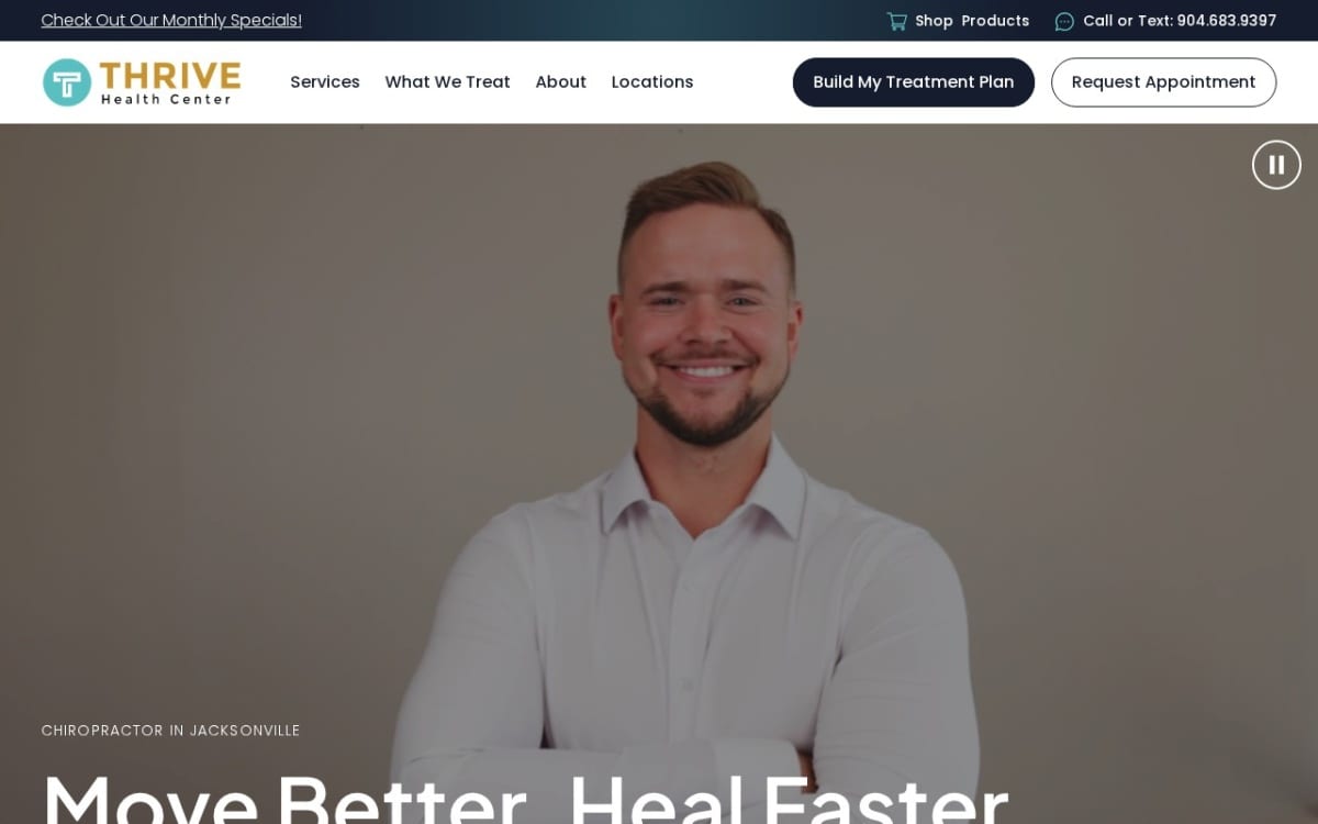 Thrive Health Center chiropractor website homepage