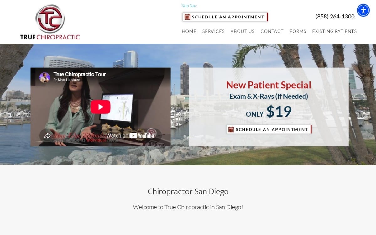 True Chiropractic chiropractor website homepage