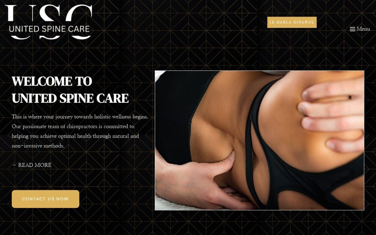 United Spine Care chiropractor website homepage