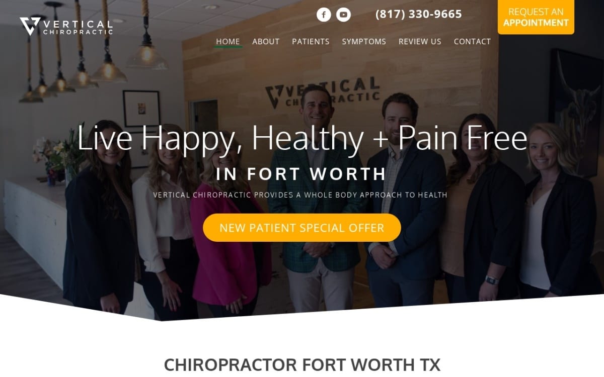 Vertical Chiropractic chiropractor website homepage