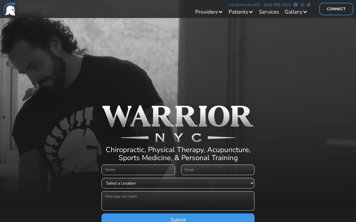 Warrior NYC chiropractor website homepage