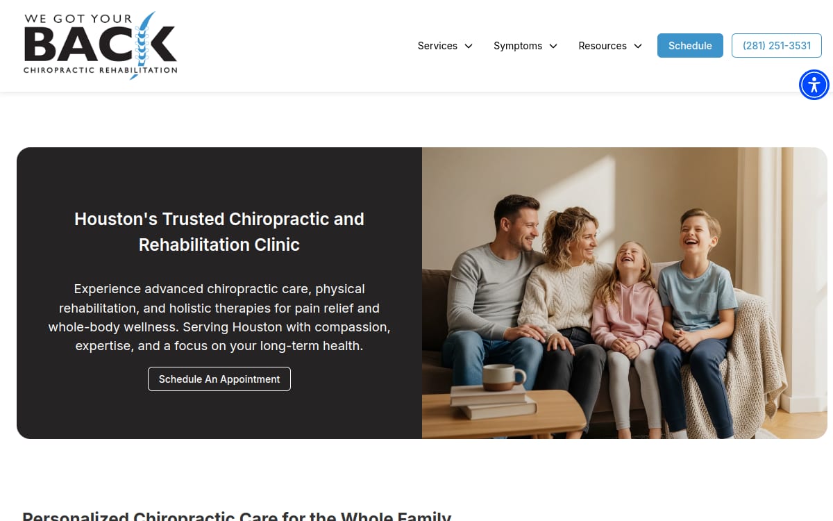 We Got Your Back chiropractor website homepage