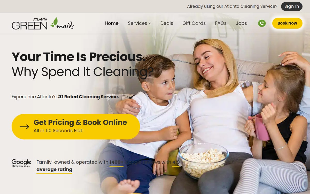 Atlanta Green Maids cleaning service website homepage