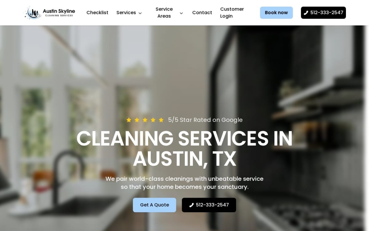 Austin Skyline Cleaning Services cleaning service website homepage
