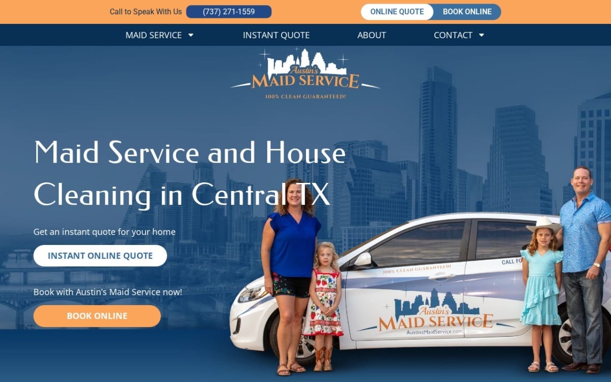 Austin's Maid Service cleaning service website homepage
