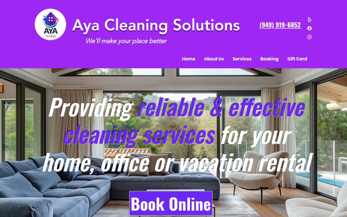 Aya Cleaning Solutions cleaning service website homepage