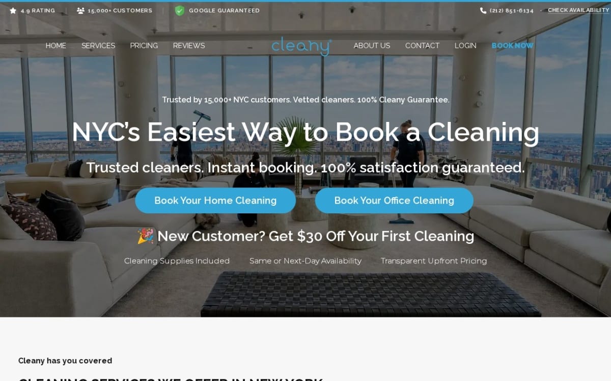Cleany cleaning service website homepage