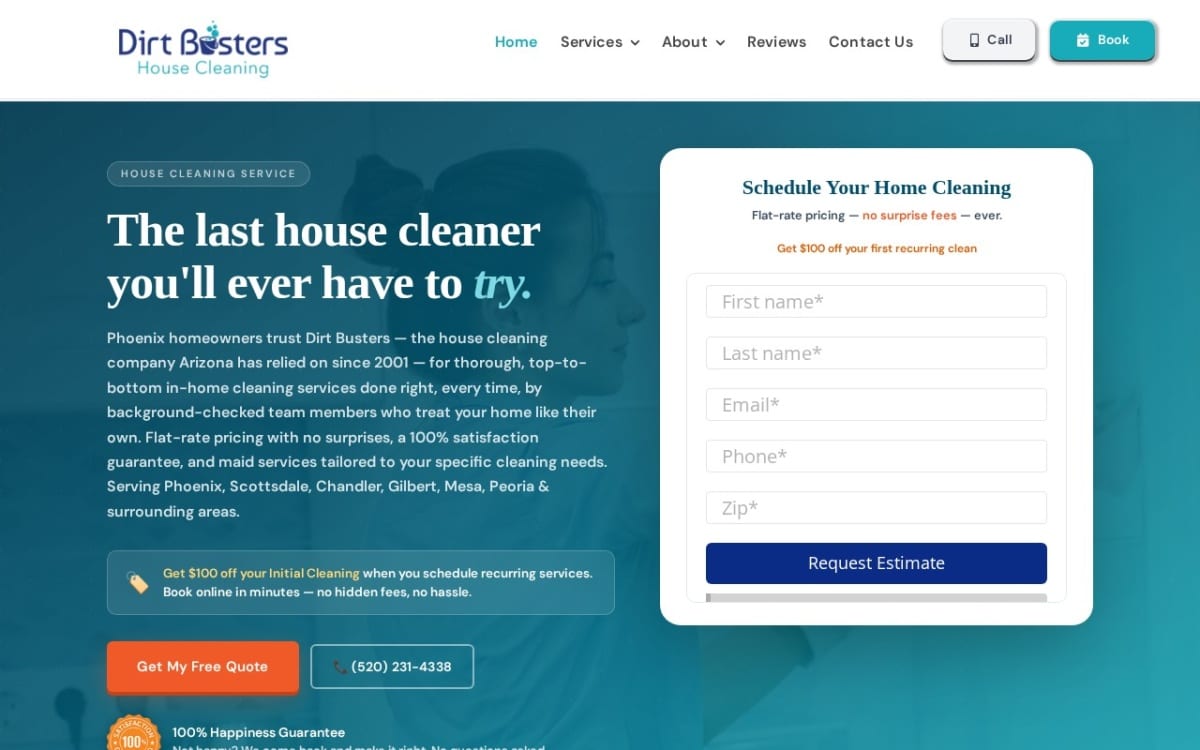 Dirt Busters House Cleaning cleaning service website homepage