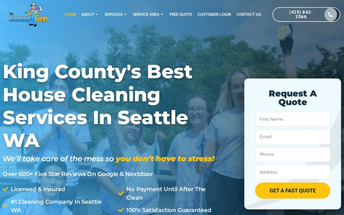 The Cleanup Guys cleaning service website homepage