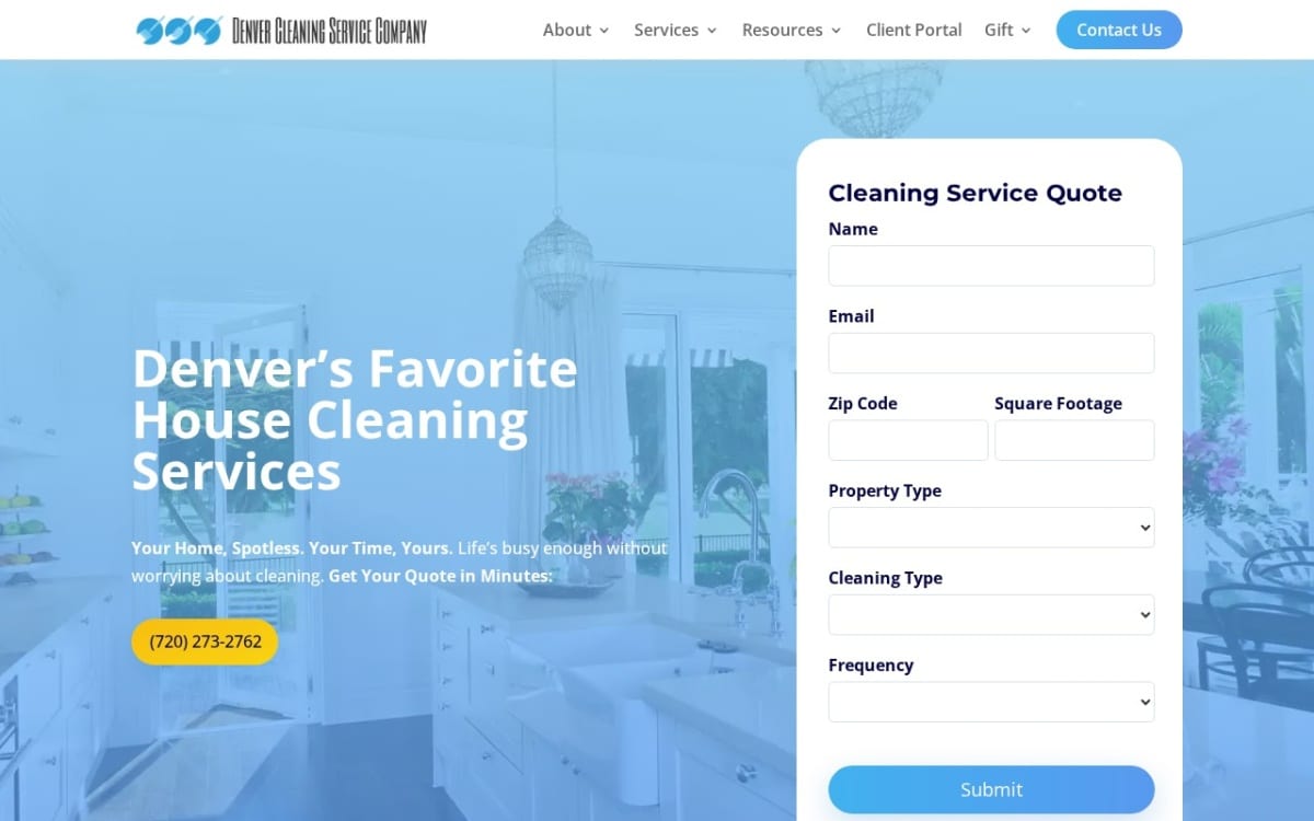 Denver Cleaning Service Company cleaning service website homepage